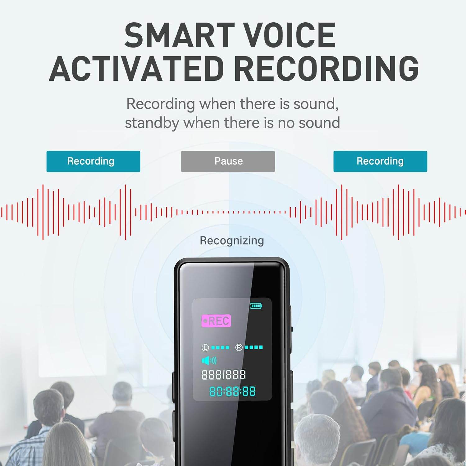 64GB Digital Audio Voice Recorder for Lectures Meetings, Voice Activated Tape Recorder with Playback Dictaphone Sound Recorder Recording Device, Noise Reduction, MP3 Player - My Store