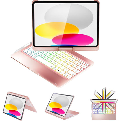 BABG Keyboard Case for iPad 6th/5th 9.7inch, iPad Pro 9.7, iPad Air 2, iPad Air 1,Non-Trackpad,360°Swivel,7 Use Modes,Backlight- Rose Gold