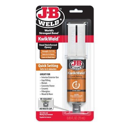 J-B Weld 50176 KwikWeld Steel Reinforced Epoxy Syringe - Dark Grey - 25 ml,Black