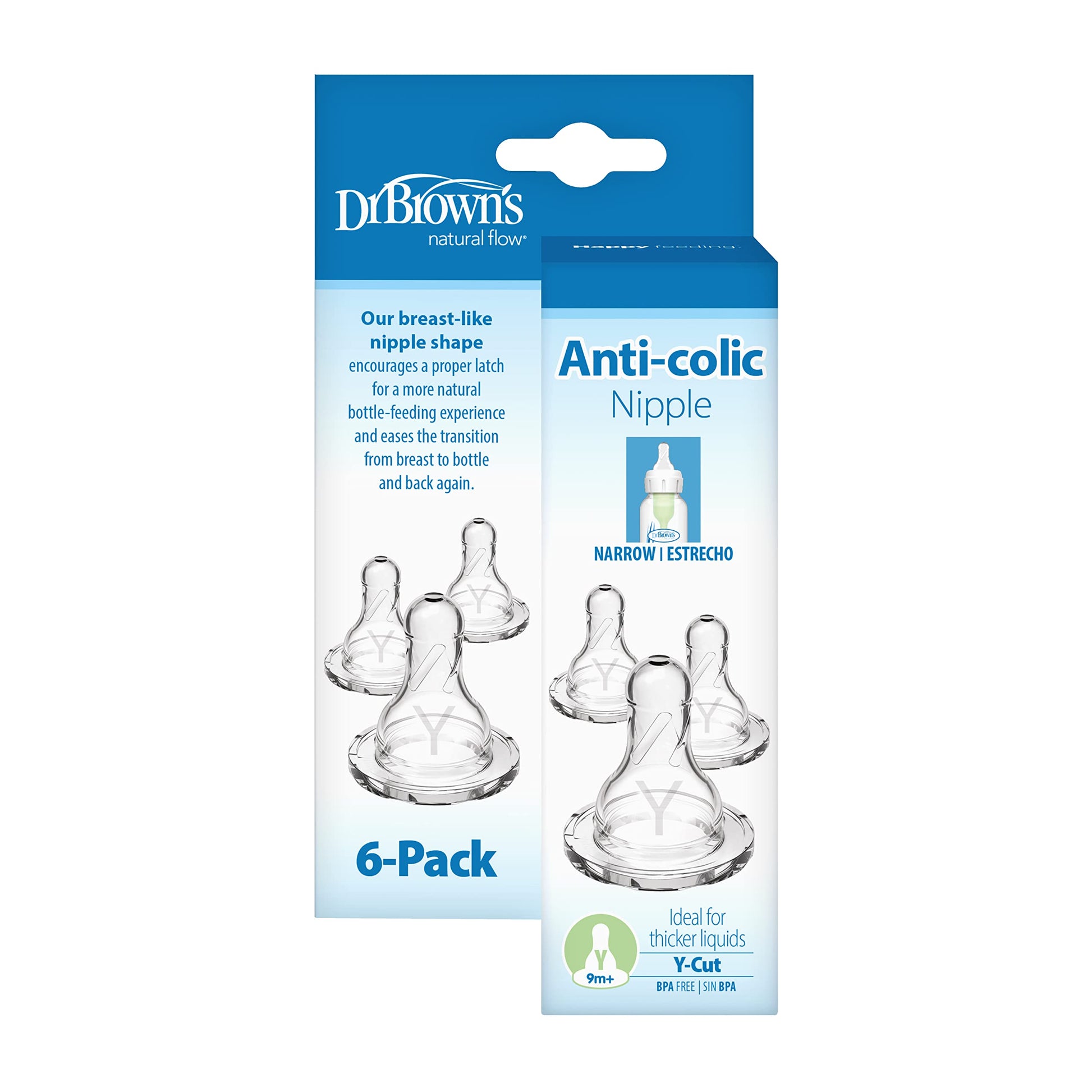 Buy now Dr. Brown’s Natural Flow Y-Cut Narrow Baby Bottle Silicone Nipple, Ideal for Thicker Liquids, 9m+, 100% Silicone Bottle Nipple, 6 Count at indiglob india