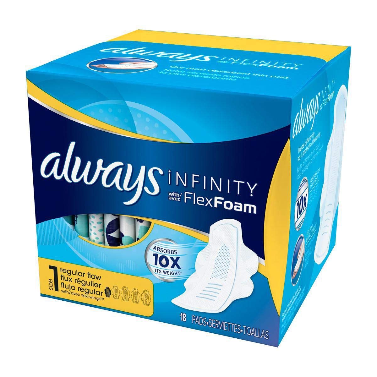 Buy now Always Pads Size 1 Infinity with Flex Foam 18 Count (Pack of 3) at indiglob india