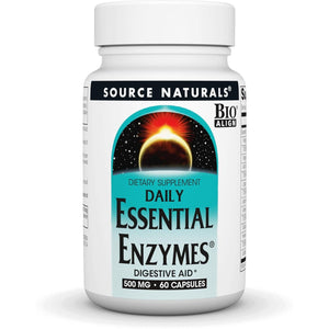 Source Naturals Essential Enzymes 500mg Bio-Aligned Multiple Enzyme Supplement Herbal Defense for Digestion, Gas, Constipation & Bloating Relief - Supports A Strong Immune System - 60 Capsules