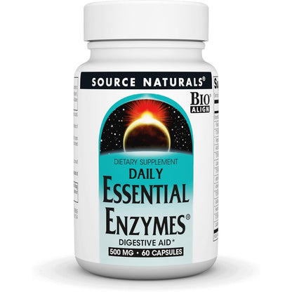 Source Naturals Essential Enzymes 500mg Bio-Aligned Multiple Enzyme Supplement Herbal Defense for Digestion, Gas, Constipation & Bloating Relief - Supports A Strong Immune System - 60 Capsules