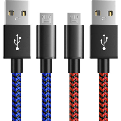 6amLifestyle PS4 Controller Charger Charging Cable, 2 Pack 10ft Extra Long Micro USB 2.0 Cable, Nylon Braided Cord, for PS4, PS4 Slim/Pro, Xbox One S/X Controller, Android Phones, Black+Blue
