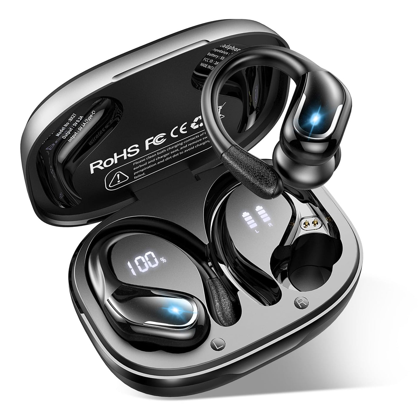 Buy now Ltinist Wireless Earbud, Bluetooth 5.3 Headphones Pure Bass Sound with Earhooks, 75H Battery Over Ear Headphones with Dual-LED Display, IP7 Waterproof Earphones Built-in Microphone for Running Sports at indiglob india