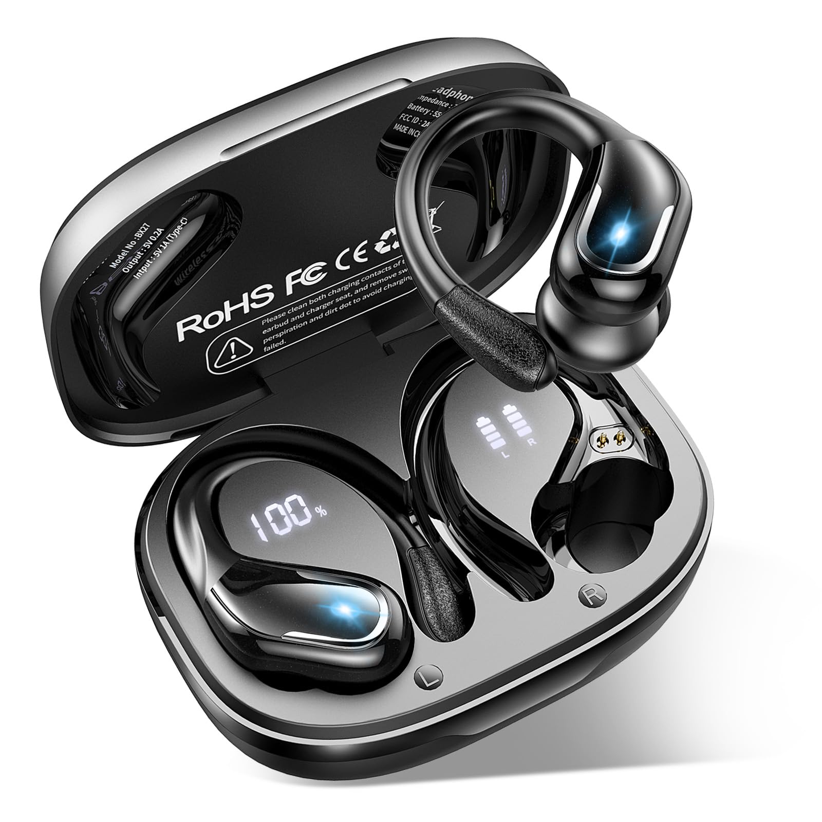 Buy now Ltinist Wireless Earbud, Bluetooth 5.3 Headphones Pure Bass Sound with Earhooks, 75H Battery Over Ear Headphones with Dual-LED Display, IP7 Waterproof Earphones Built-in Microphone for Running Sports Red at indiglob india