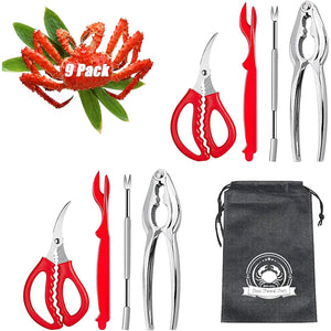 9Pcs Stainless Steel Seafood Tools Set - Crab & Lobster Crackers, Forks, Shell Openers, Nut Crackers - Durable Shellfish Tools for Crab Legs, Shrimp, and Clams