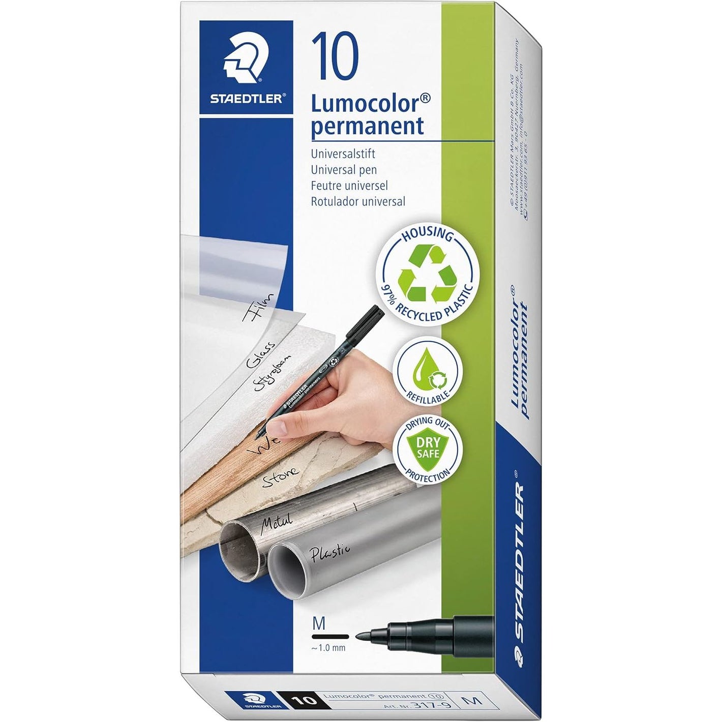 STAEDTLER Lumocolor Universal Pen, Medium, Felt Tip, Permanent Marker, 1.0mm, Black 317-8