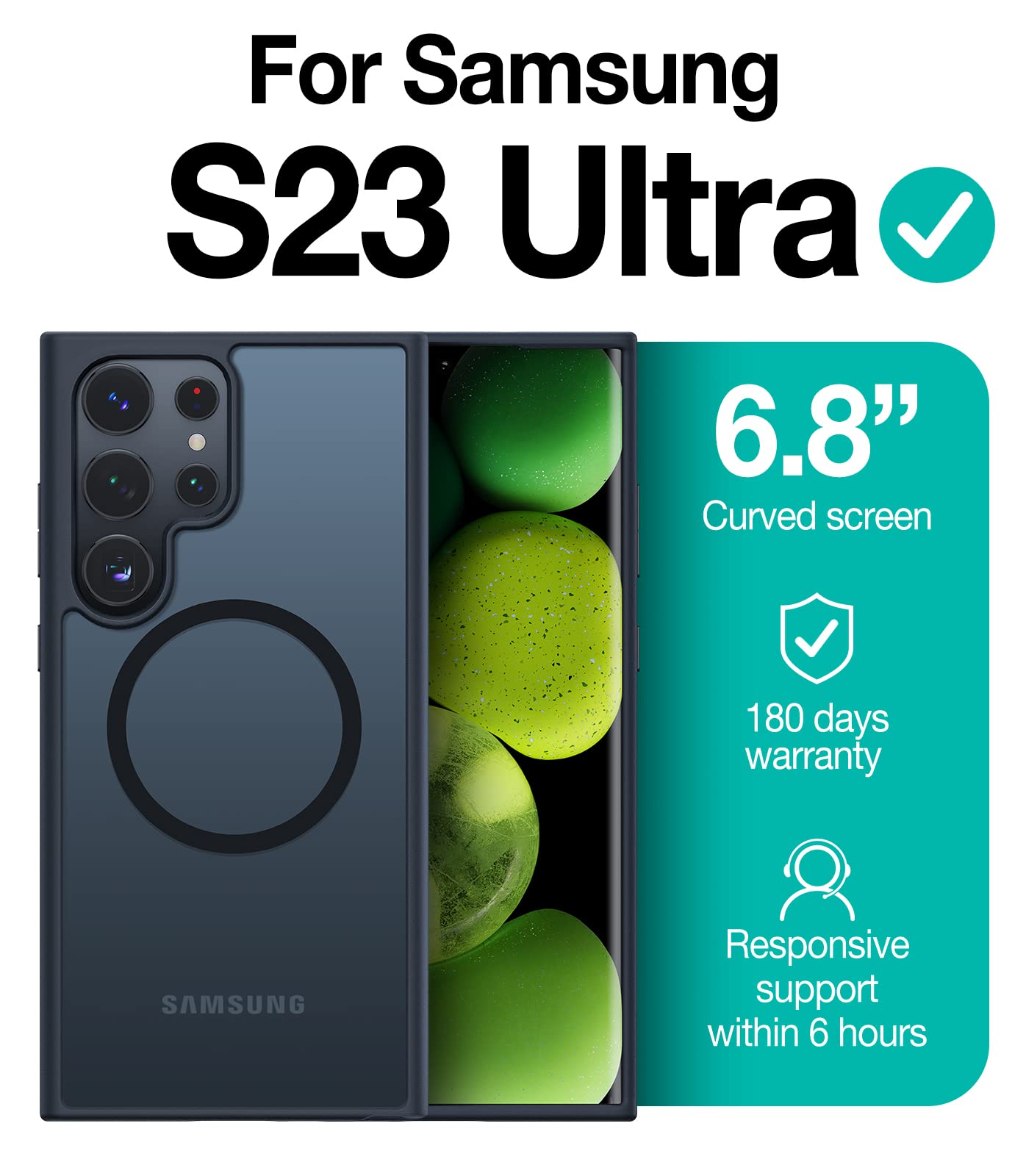 Buy now TORRAS Magnetic Shockproof for Samsung Galaxy S23 Ultra Case, Fit for MagSafe, 4X Military Grade Protection, Translucent Slim Case for Samsung S23 Ultra Case Anti-Fingerprint Anti-Scratch, Black at indiglob india