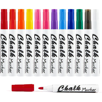 Volcanics White Liquid Chalk Markers for Blackboard Window Marker for Glass Washable Crayons Window Paint Pen Chalk Pens for Glass, 12 Pack