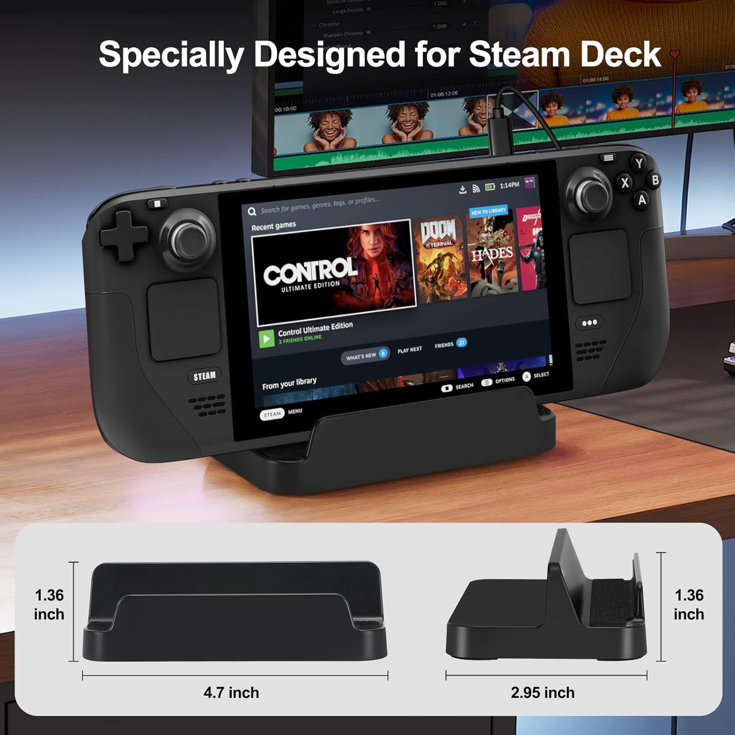 Buy now KUNSLUCK Stand Base for Steam Deck/Nintendo Switch 2, Steam Deck Stand with Anti-Slip Silicone Pad (Black) at indiglob india
