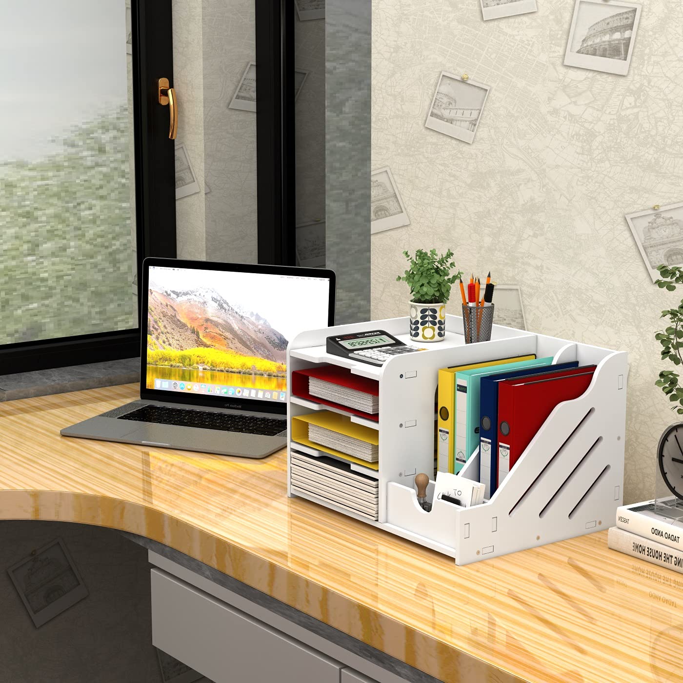 Buy now Classic 4+3 Desk Organizer, All in One Office Supplies Accessories Magazine Holder Frames File Divider Document Cabinet Rack Storage Organizer Box Features Total 7compartments for Office at indiglob india