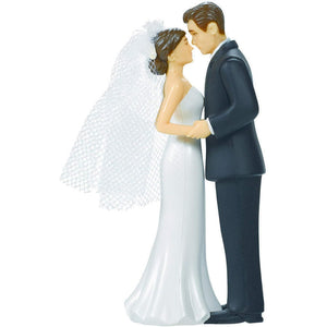Elegant Bride & Groom Wedding Cake Plastic Topper with White Mesh Veil - 4.5", 1 Piece - Perfect for Engagement Parties, Bridal Showers & Anniversaries