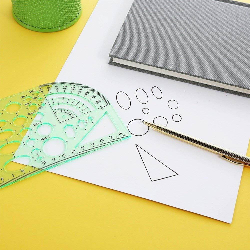 11 Pieces Geometric Drawings Templates Stencils Plastic Measuring Template Rulers Clear Green Shape Template for Drawing Engineering Drafting Building School Office Supplies - My Store