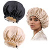 Satin Silk Bonnet for Curly Hair Bonnet Braid Bonnet for Sleeping Bonnets for Women Large Double-Layer Adjustable Black - 2pcs Black&champagne