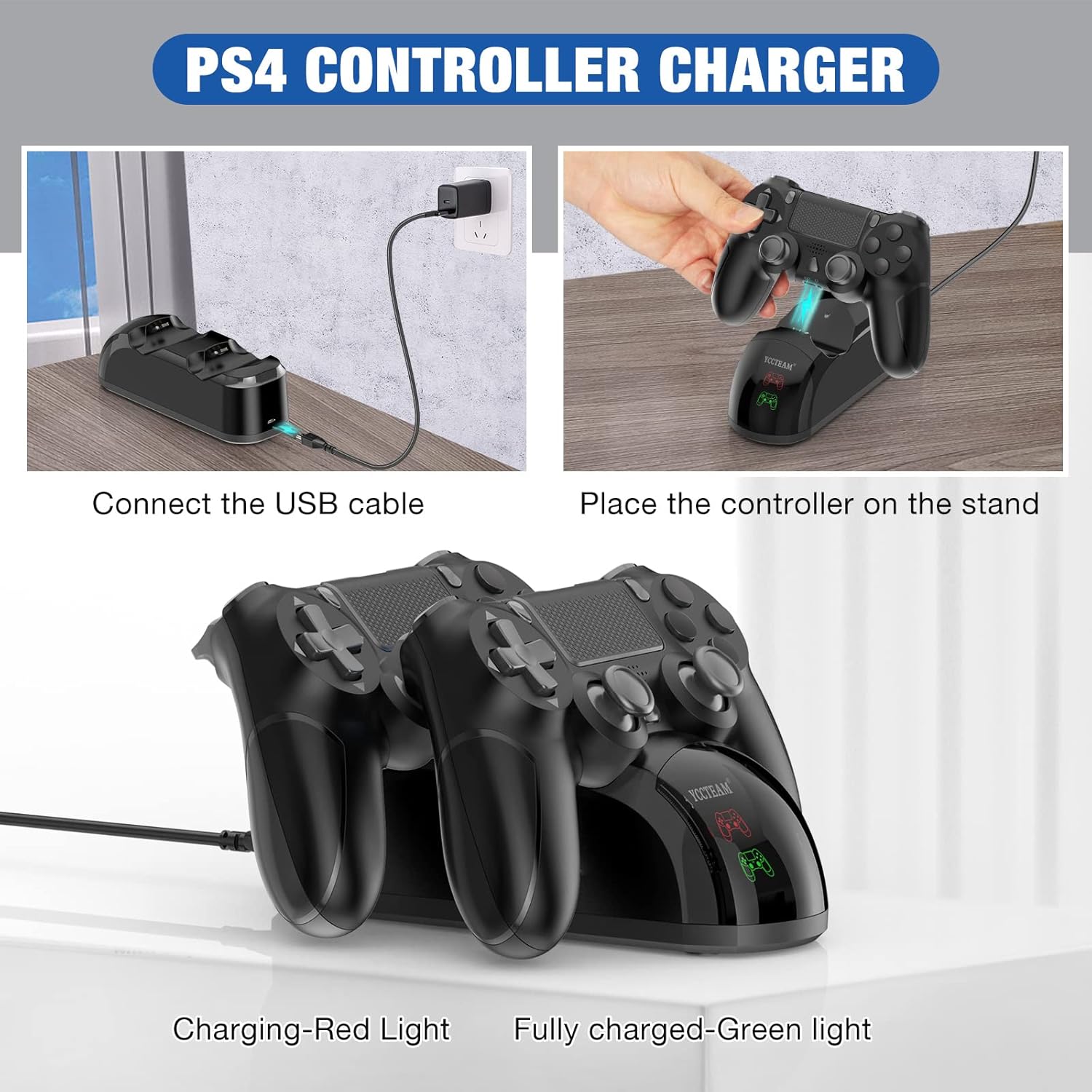 Buy now for P4 Controller Charger Dock Station, 1.8 Hrs Fast Charging for P4 Charging Station, Charging Station with LED Indicator Charge Chip, Dual USB PS4 Charger Dock for PS4/PS4 Slim/PS4 Pro Charge at indiglob india