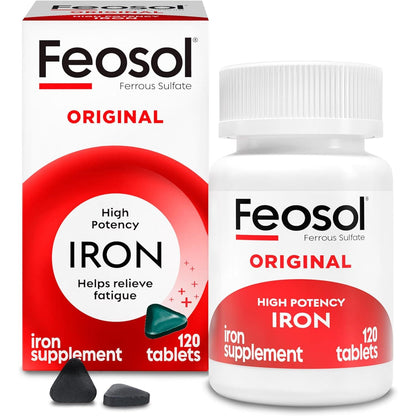 Feosol Original Iron Supplement Tablets, Non-heme, 325mg Ferrous Sulfate (65mg Elemental Iron) per Iron Pill, 1 Per Day, 120ct, 4 Month Supply, for Energy and Immune System Support, Made in USA