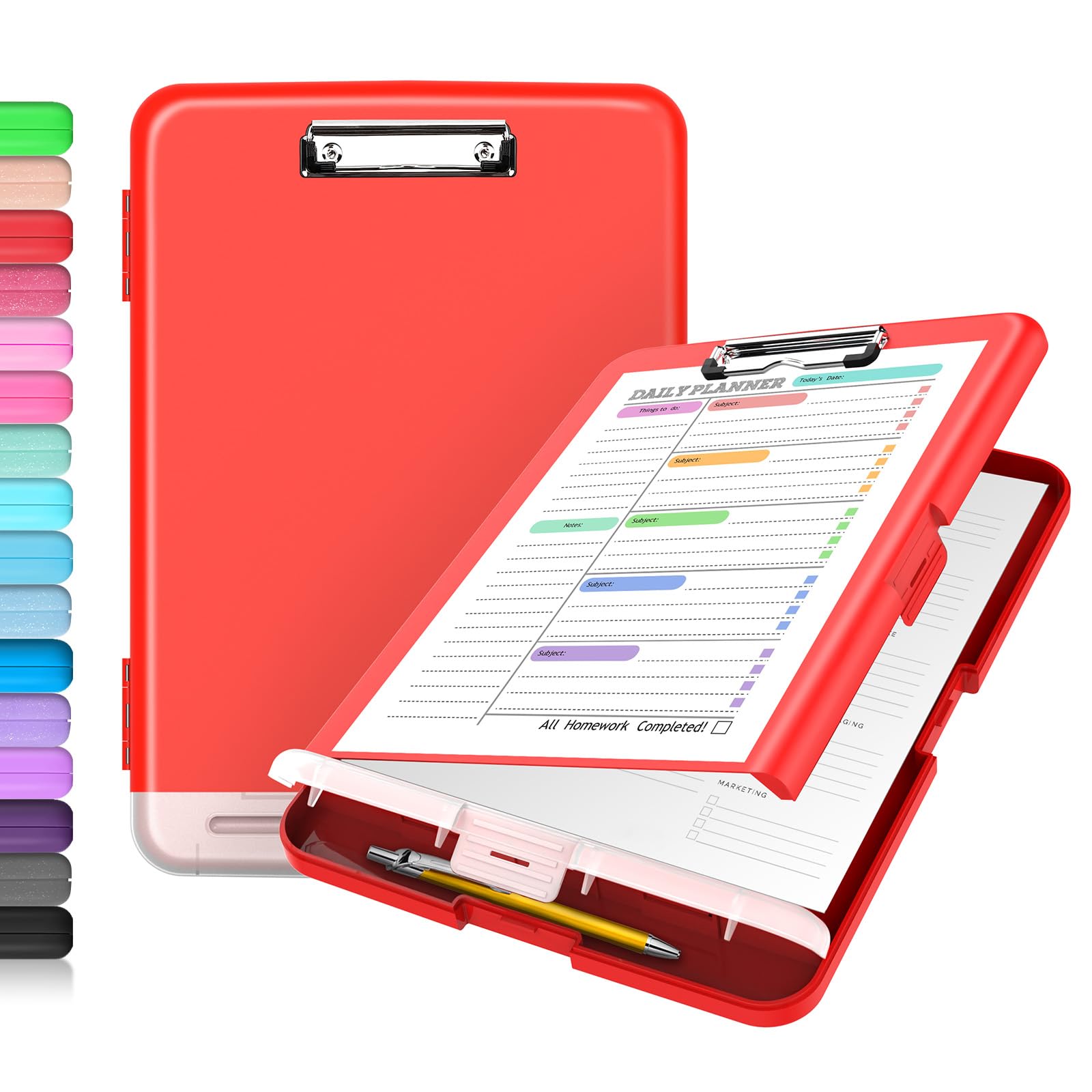 Buy now Sooez Clipboard with Storage, Clip Board 8.5 x 11 with Pen Holder, Plastic Organization Case Box for Letter Legal A4 Size Paper, Low Profile Clip, Nurses Teachers Must Haves, School & Office Supplies at indiglob india
