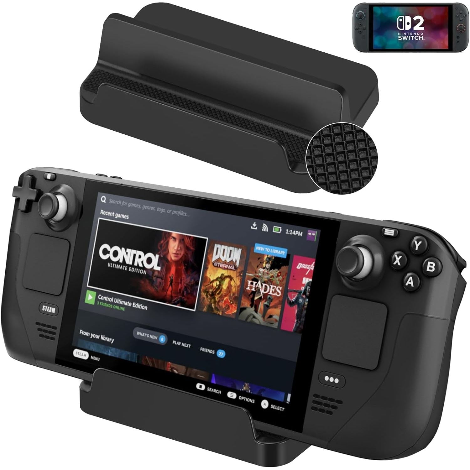 Buy now KUNSLUCK Stand Base for Steam Deck/Nintendo Switch 2, Steam Deck Stand with Anti-Slip Silicone Pad (Black) Default at indiglob india