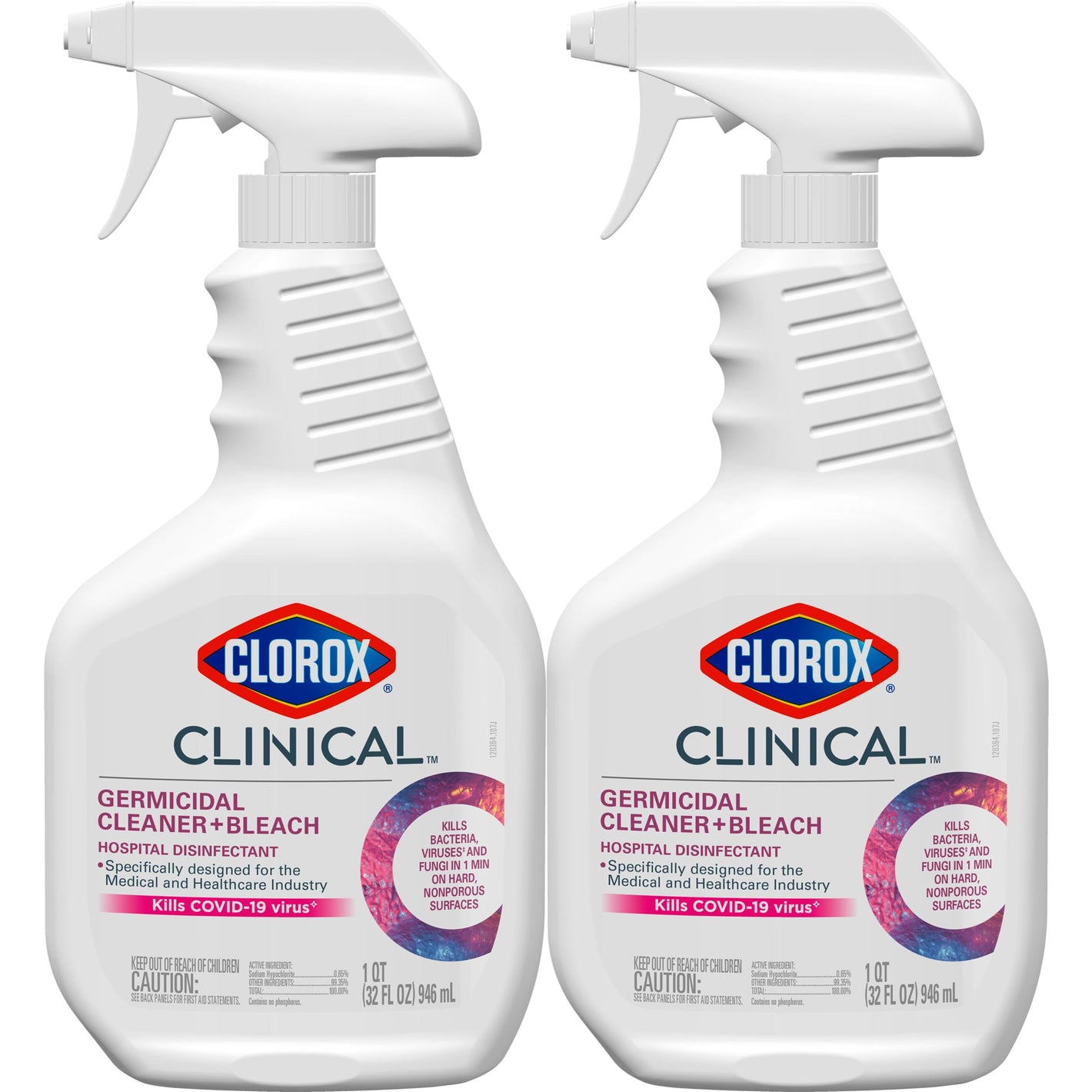 Buy now Clorox Healthcare Clinical Germicidal Cleaner & Bleach Disinfectant, Multipurpose, Formulated for Medical & Hospital Use, Antibacterial, 32 Fl Oz Each, Value Pack of 2 at indiglob india