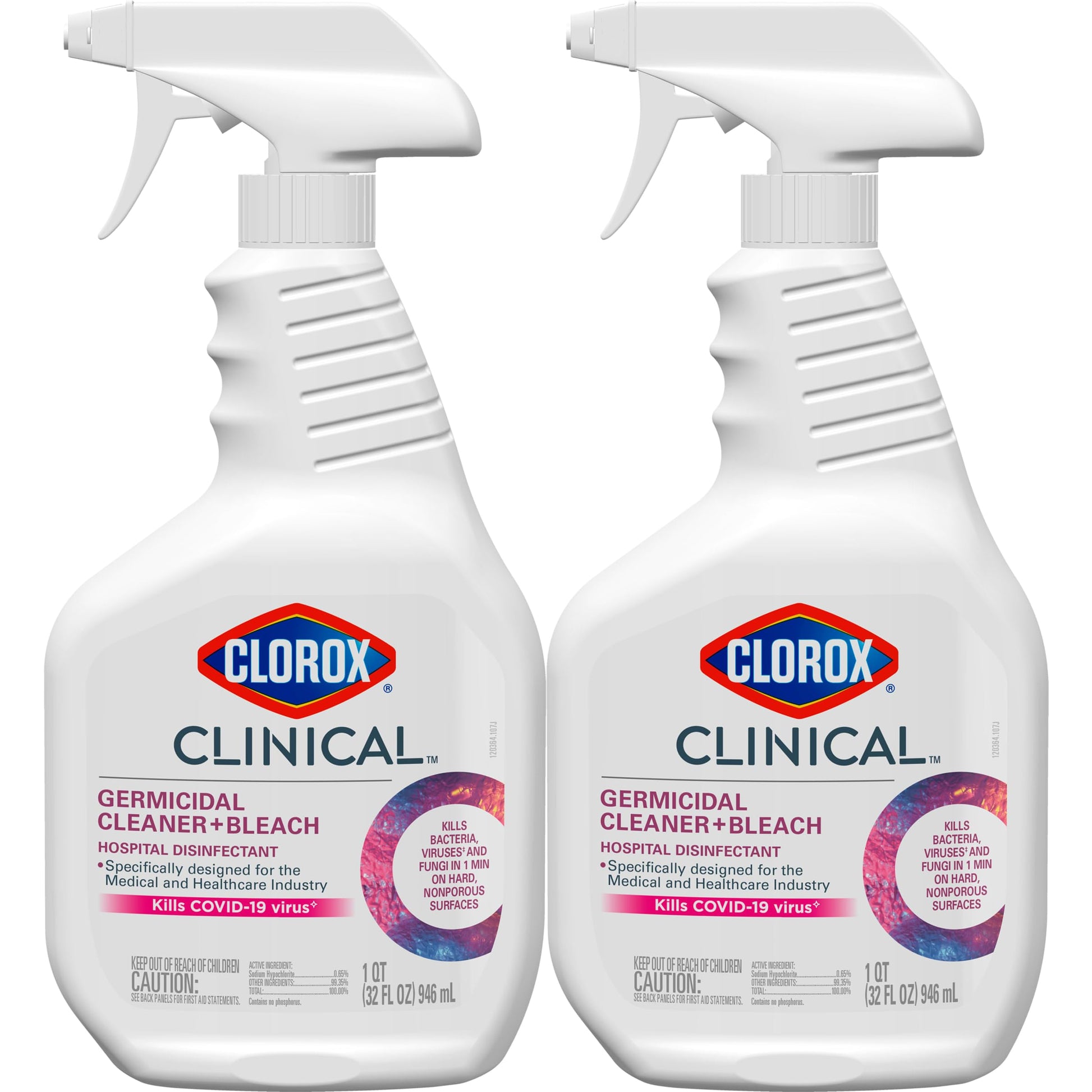 Buy now Clorox Healthcare Clinical Germicidal Cleaner & Bleach Disinfectant, Multipurpose, Formulated for Medical & Hospital Use, Antibacterial, 32 Fl Oz Each, Value Pack of 2 at indiglob india