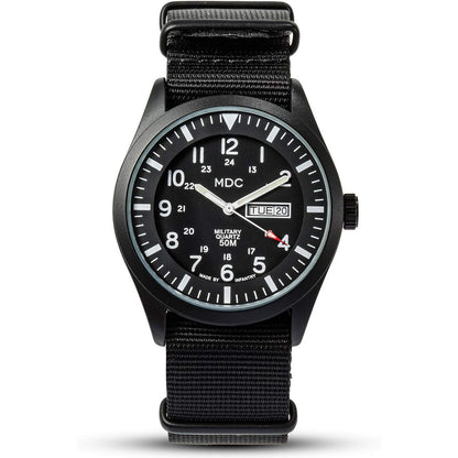 Infantry Men's Wrist Watch, Field Military Watches for Men Analog, Black Tactical Outdoor Sport Work Wristwatch, Waterproof Date Day 12/24 Hour with Army Nylon Band