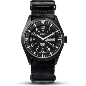 Infantry Men's Wrist Watch, Field Military Watches for Men Analog, Black Tactical Outdoor Sport Work Wristwatch, Waterproof Date Day 12/24 Hour with Army Nylon Band