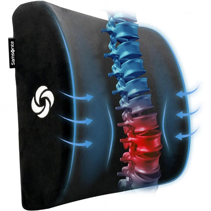 Samsonite Ergonomic Lumbar Support Pillow for Office Chair, Gaming Chair, or Car, Memory Foam Cushion with Ventilated Mesh and Adjustable Strap