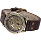 Vintage Bronze Roman Automatic Mechanical Men's Skeleton Brown Leather Strap Wrist Watch PMW362