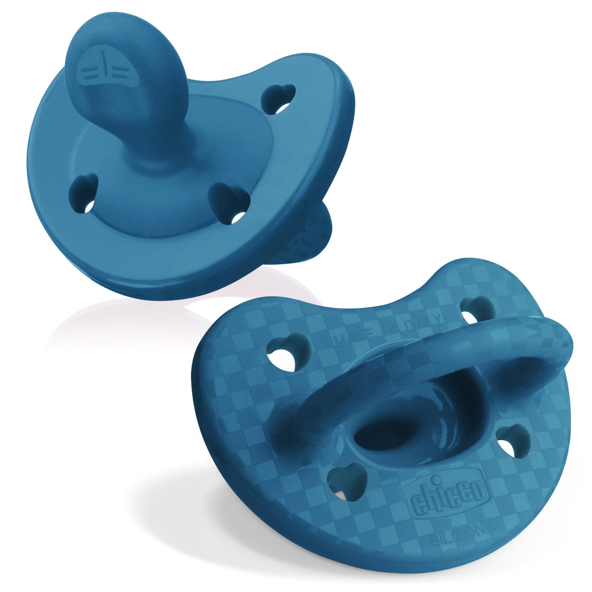 Buy now Chicco PhysioForma Silicone Orthodontic Pacifier, 0-6m | 100% Soft Silicone | Supports Breathing & Oral Development | Satin-Textured Nipple | Includes Sterilizing Case | BPA Free | Blue/Green, 2pk at indiglob india