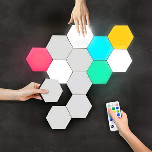 Hexagon Lights | Premium Set of LED Wall Lights | Modular, Touch-Sensitive and Remote-Controlled RGB Lighting | Aesthetic Room Decor | Perfect Decoration for Living and Bedroom | 13 Colors
