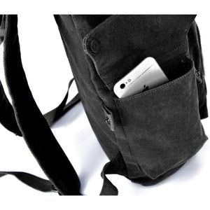 Canvas Backpack Vintage Backpack Black Daypack for Men Women Laptop Travel Rucksack