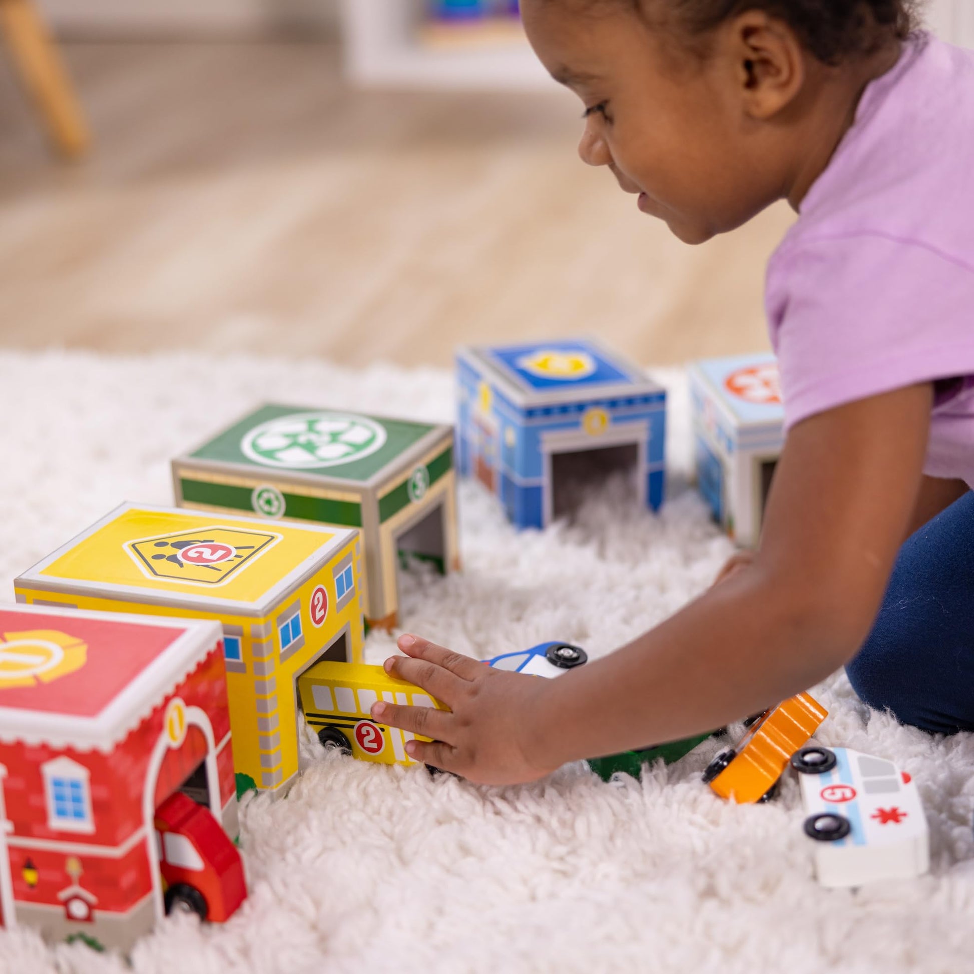 Buy now Melissa & Doug Nesting and Sorting Blocks - 6 Buildings, 6 Wooden Vehicles - FSC Certified at indiglob india