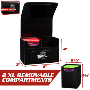 Buy now Monster Protectors Magnetic XL Double Deck Box - Black, Holds 200 TCG Cards, Self-Locking Closure -Travel Compact & Portable - Compatible with Pokémon Trading Cards - Fits Standard & Small Size at indiglob india