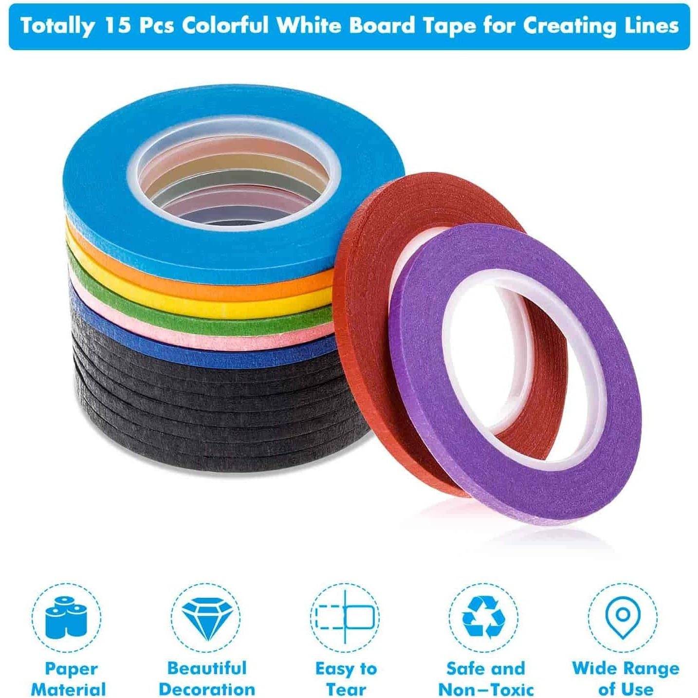cridoz 15 Rolls 1/8 Whiteboard Thin Tape Pinstripe Art Tape Dry Erase Board Grid Tape Lines Pinstriping Electrical Marking Tape, Assorted Colors - My Store