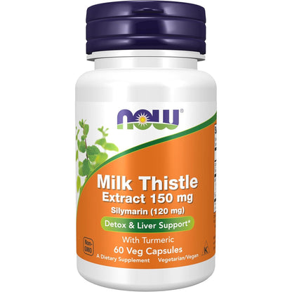 NOW Foods Supplements, Silymarin Milk Thistle Extract 150 mg with Turmeric, Supports Liver Function*, 60 Veg Capsules