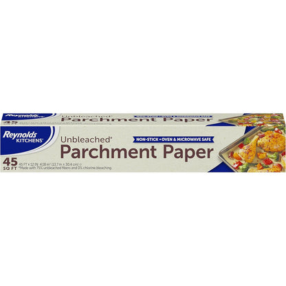 Reynolds Kitchens Unbleached Parchment Paper Roll, Non Stick Parchment Paper for Cooking and Baking, Oven Safe up to 425 Degrees, Chlorine-Free, 45 Feet x 12 Inches, 45 Total Sq. Ft.