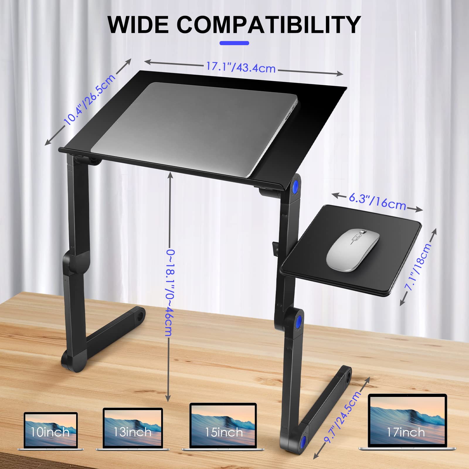 Buy now Adjustable Laptop Stand, Laptop Table Bed, Portable Lap Desk Foldable Table Workstation Notebook Riser Mouse Pad, Ergonomic Laptop Stand 2 CPU Cooling Fan, Best Gifts, Black laptop table at indiglob india