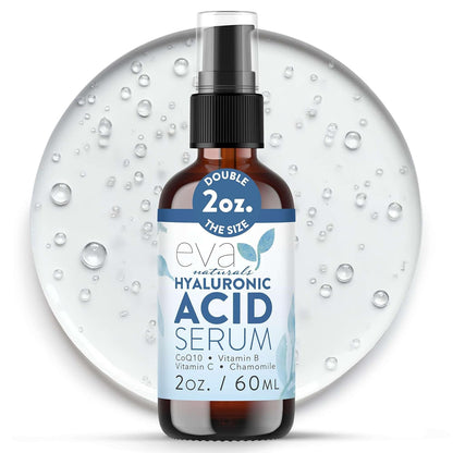 Eva Naturals Hyaluronic Acid Serum for Face – Pure Facial Gel with Natural Moisturizing Factors + HA – Anti-Aging Face Serum for Wrinkles, Fine Lines, Dry Skin, Lifted Glow – 2 oz