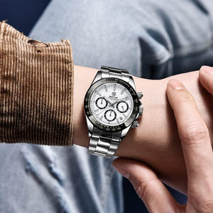 Men's Watch BENYAR Fashion Quartz Movement Wrist Watch Analog Chronograph Business Waterproof and Scratch Resistant Stainless Steel Strap Leisure Sports Watches for Men