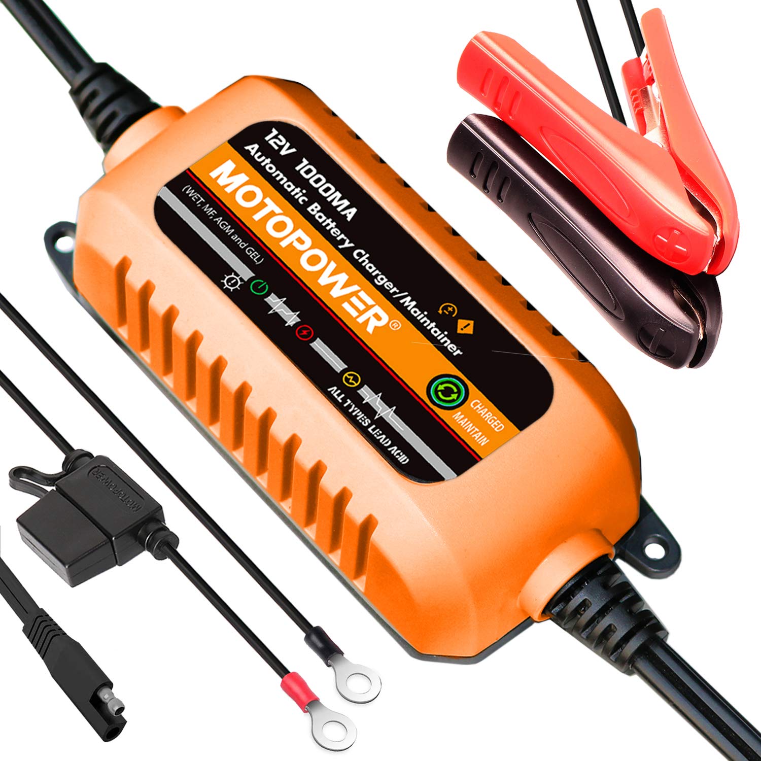 Buy now MOTOPOWER MP00205B 12V 1000mA Automatic Battery Charger, Battery Maintainer, Trickle Charger, and Battery Desulfator with Timer Protection - Grey at indiglob india