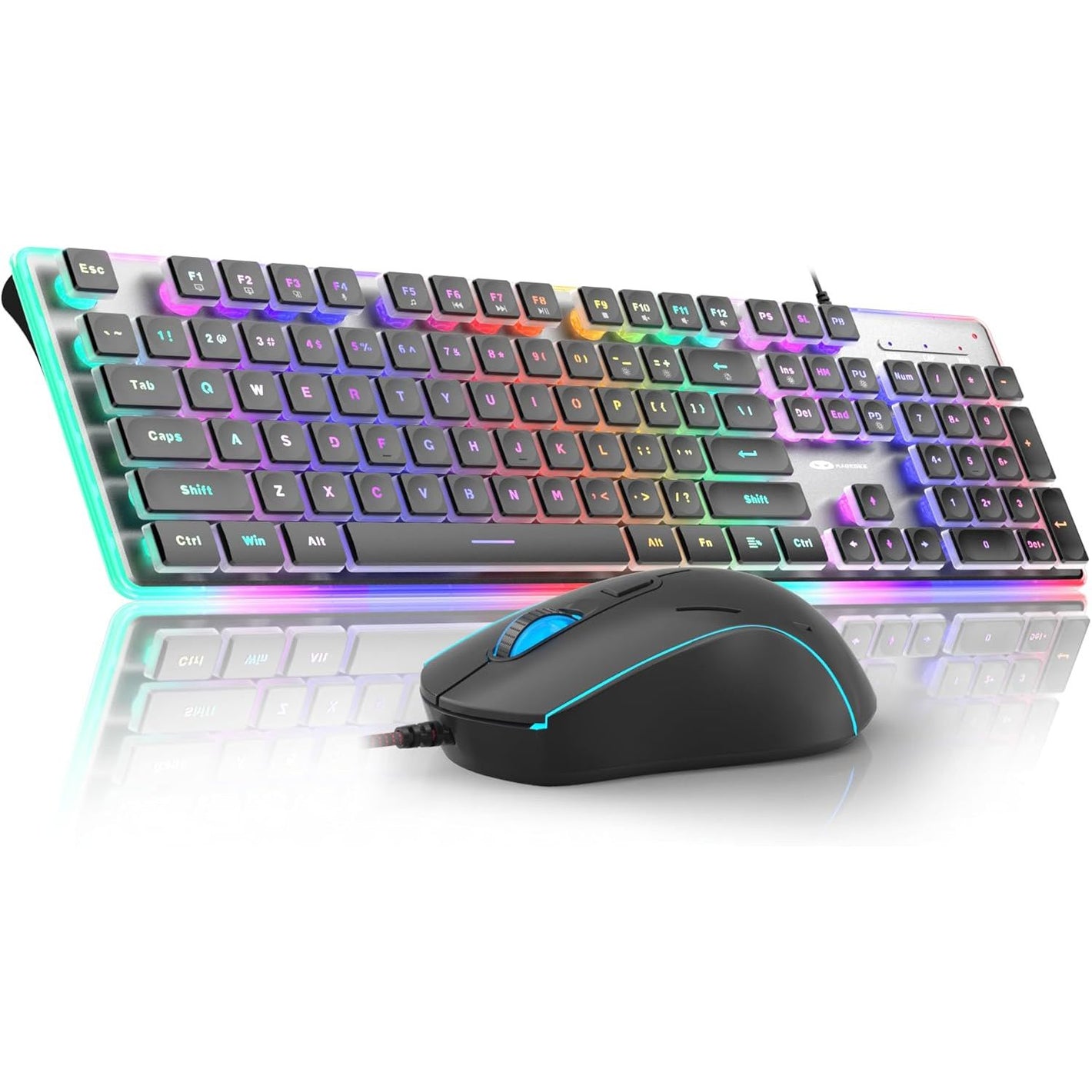 Camiysn Gaming Creamy Keyboard and Mouse, Black 104 Keys RGB and 6 Speed RGB Mouse Combo, Pudding Keycaps Silent Computer Keyboard for Computer/PC/Laptop/Mac/Windows/Office