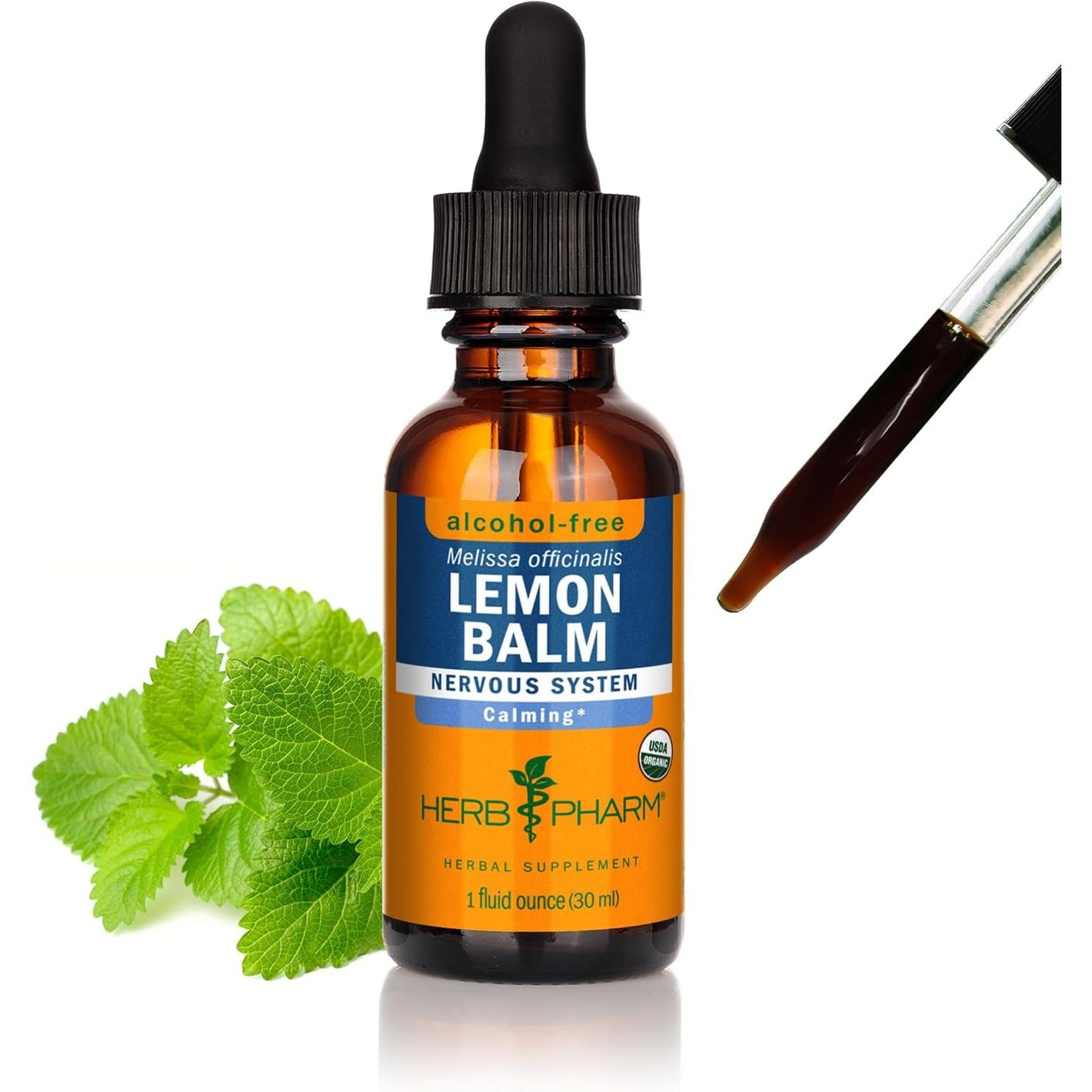Herb Pharm Certified Organic Lemon Balm Liquid Extract for Calming Nervous System Support, Alcohol-Free Glycerite, 1 Oz
