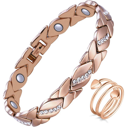 Jecanori Pure Copper Bracelets for Women,Ultra Magnetic Bracelets for Women with 3500 Gauss Magnets,Crystal Valentine's Day Jewelry Gift, Sizing Tool