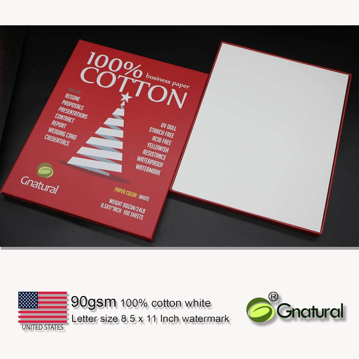 100% Cotton Paper，8.5 x 11 inch Business Paper, 24lb Inkjet Laser Printing Paper, White Color Waterproof Watermark Paper - 100 Sheets Low Starch - My Store