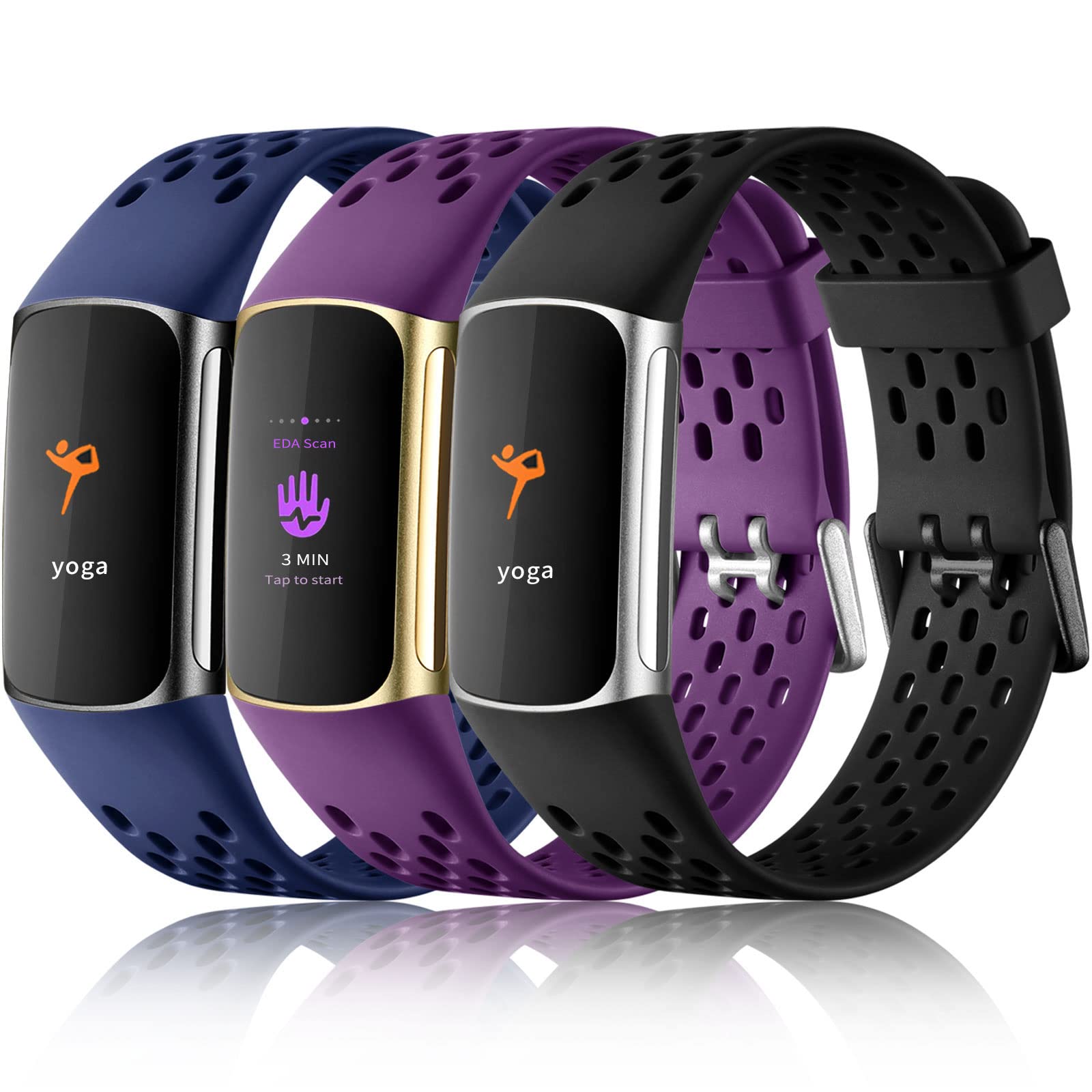 Buy now Maledan Compatible with Fitbit Charge 5/ Fitbit Charge 6 Bands Women Men, Breathable Sport Band Soft Waterproof Replacement Wristbands Strap for Fitbit Charge 5/ Charge 6 Advanced Fitness Tracker Black Plum Navy Blue at indiglob india