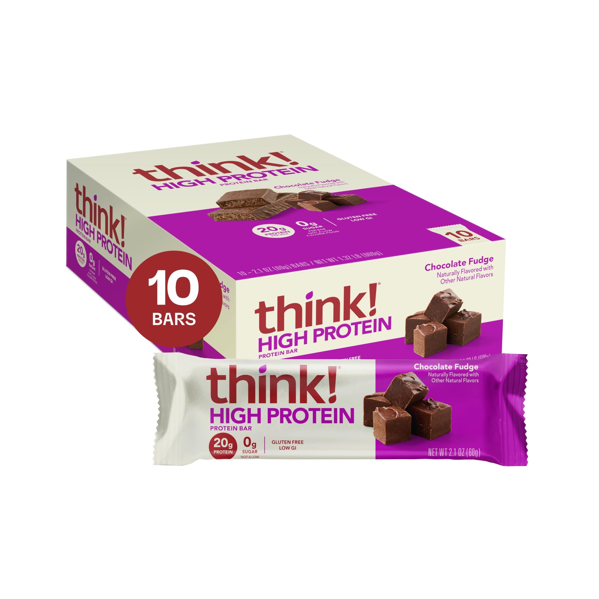Buy now think! Protein Bars, High Protein Snacks, Gluten Free, Kosher Friendly, Creamy Peanut Butter, Nutrition Bars, 2.1 Oz per Bar, 12 Count (Packaging May Vary) Chocolate Fudge 10 Count (Pack of 1) at indiglob india