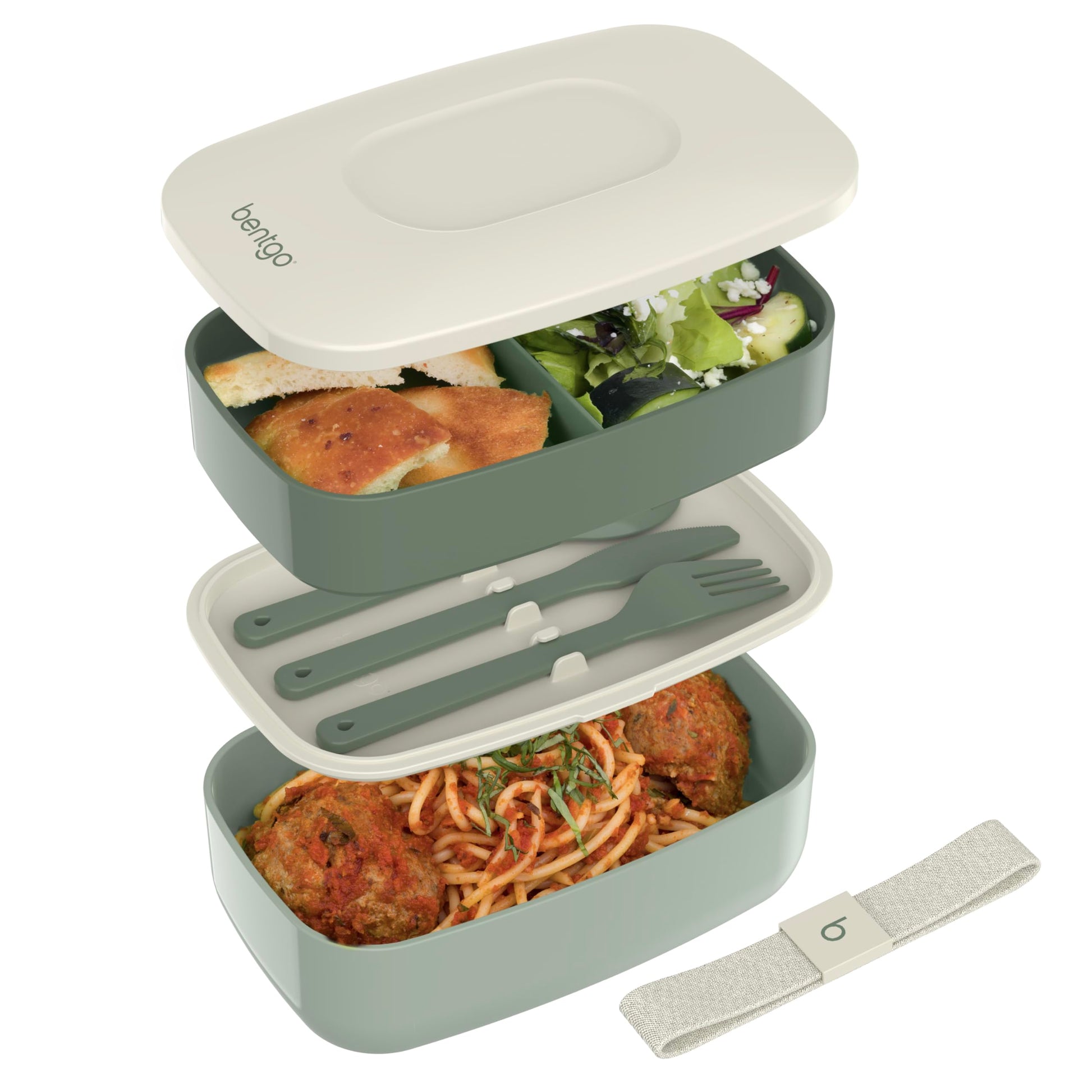 Buy now Bentgo Classic - Adult Bento Box, Stackable 3-Compartment Lunch Box with Removable Utensil Set and Sealing Strap, BPA-Free, Food Container Ideal for Meal Prep, Work, and On the Go (Blush Marble) Khaki Green at indiglob india