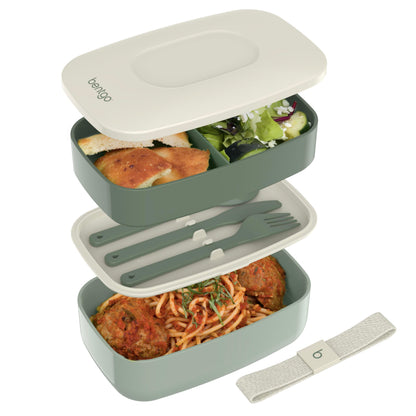 Buy now Bentgo Classic - Adult Bento Box, Stackable 3-Compartment Lunch Box with Removable Utensil Set and Sealing Strap, BPA-Free, Food Container Ideal for Meal Prep, Work, and On the Go (Blush Marble) Khaki Green at indiglob india