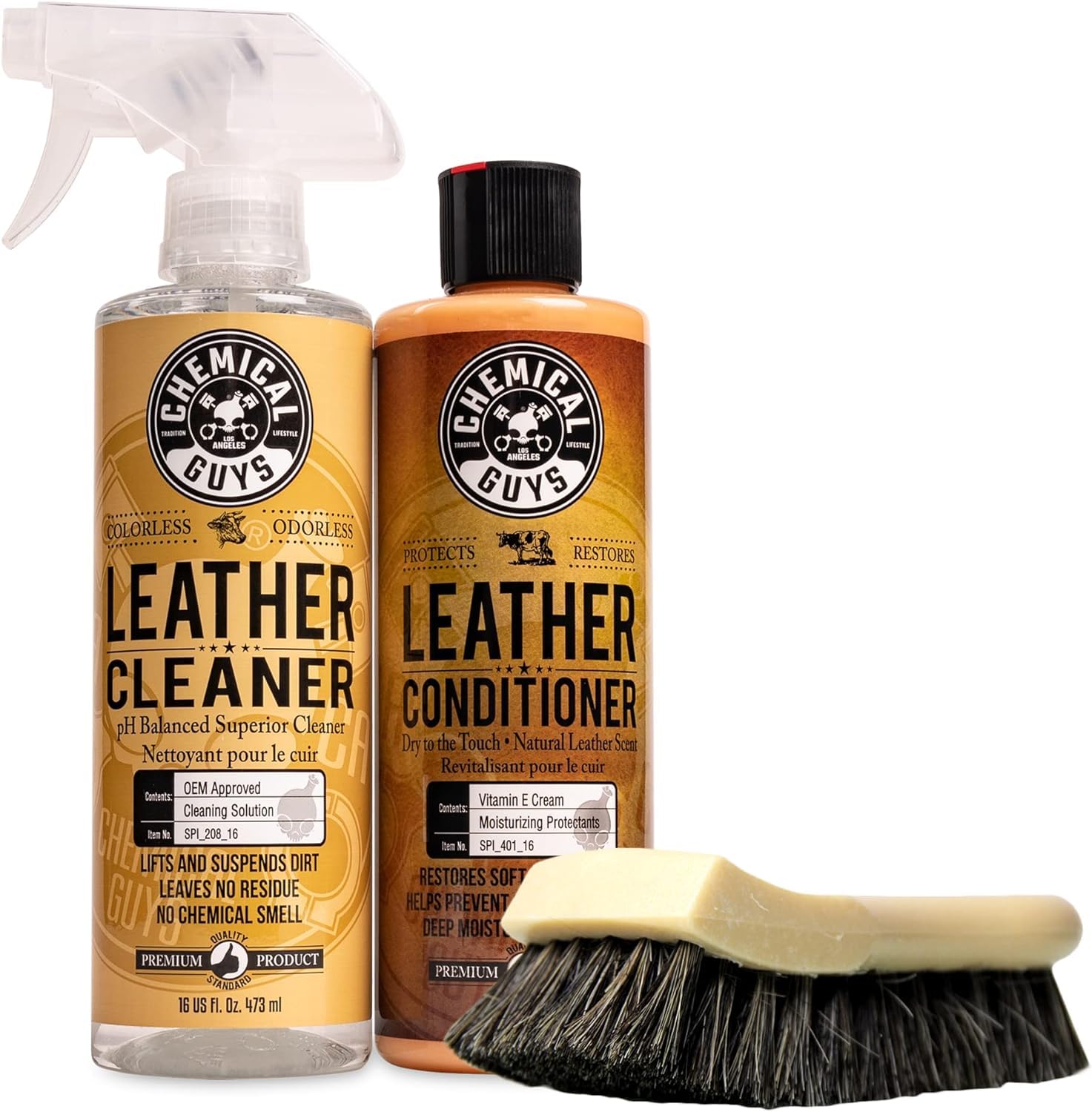 Buy now Chemical Guys Leather Cleaner and Conditioner Kit - 2 Bottles (4 oz Each), Car Cleaner and Conditioner, Safely Cleans & Conditions Leather Car Interiors, Furniture, Shoes, Boots, Bags, Apparel & More 16 Fl Oz KIT + BRUSH at indiglob india